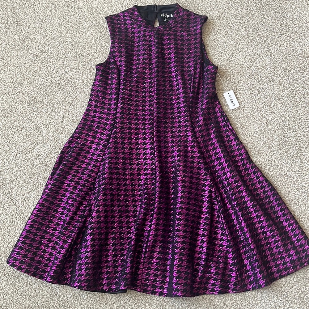 Kidpik Girls Metallic Skater Dress - Purple and Black - size 10